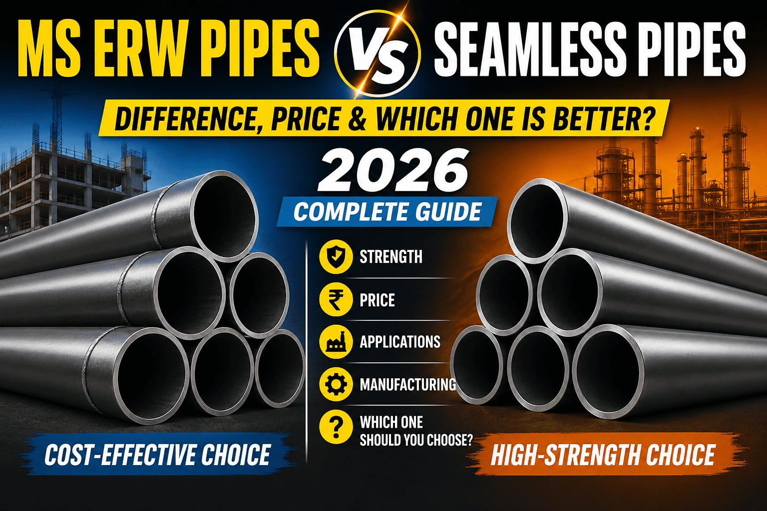 MS ERW Pipes vs Seamless Pipes in 2026: Complete Difference, Price, Strength & Best Choice for B2B Buyers
