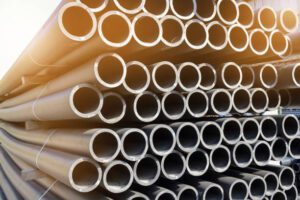 pipes in stock of finished products stacked in packs