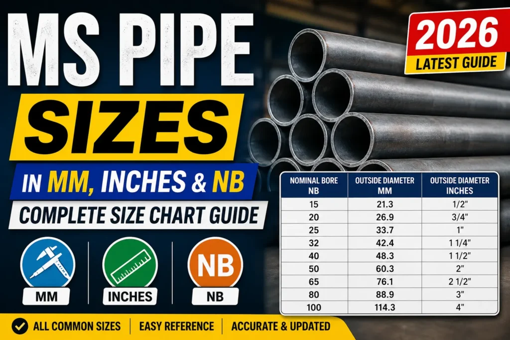 MS Pipe Sizes in MM, Inches & NB
