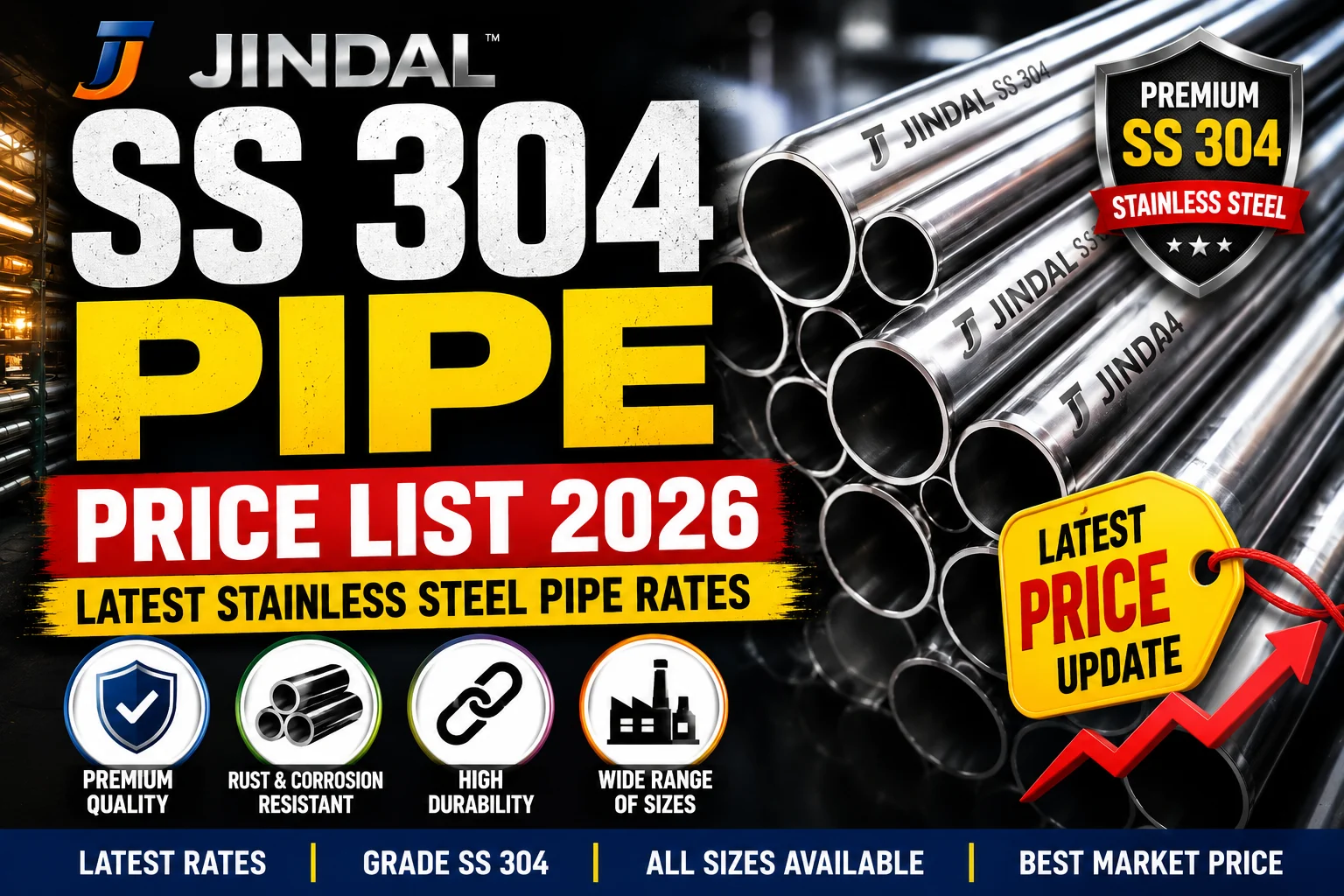 Jindal SS 304 Pipe Price List 2026 – Latest Stainless Steel Pipe Rates